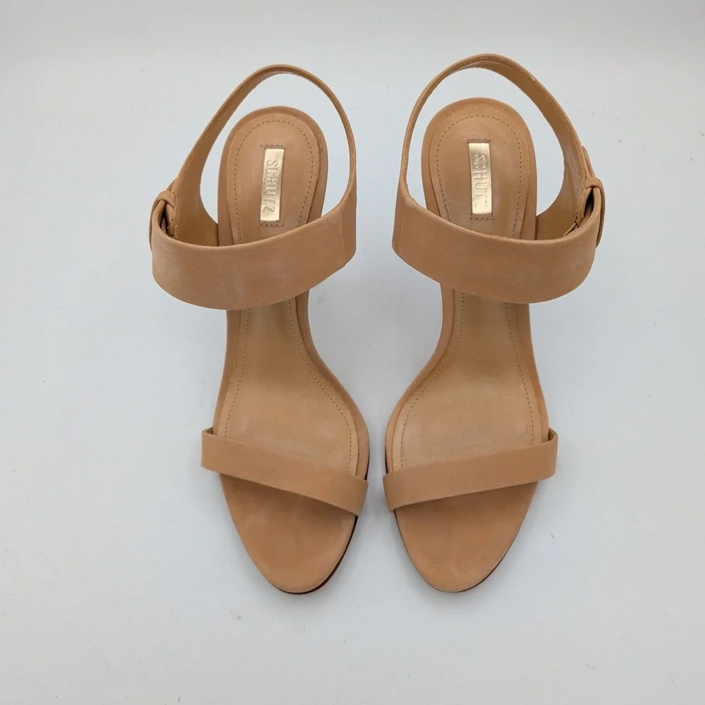 Schutz Dubia Pale Peach Nubuck Leather High Heel Sandals Size 8.5B Made Brazil
